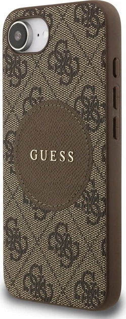 Etui plecki Guess 4G Round Patch Classic Logo with MagSafe do Apple iPhone 16e Brown (3666339454043) - obraz 4