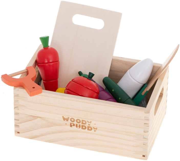 Дерев'яний ігровий набір KIK Овочі на магніті для нарізання в коробці + аксесуари  (5903039721524) - зображення 2