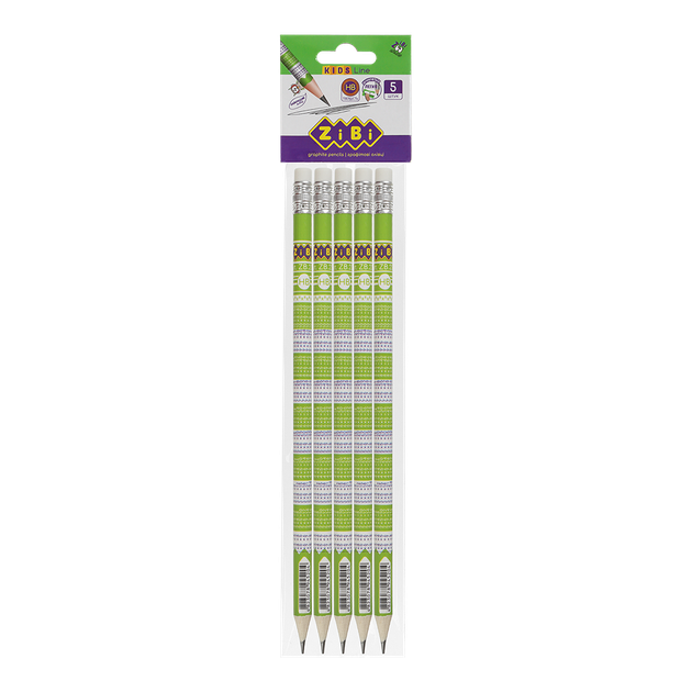 Карандаш графитовый ZiBi Kids Line Table HB с ластиком 5шт в блистере (ZB.2314-5) - Фото 1 Карандаш графитовый ZiBi Kids Line Table HB с ластиком 5шт в блистере (ZB.2314-5) - изображение 1