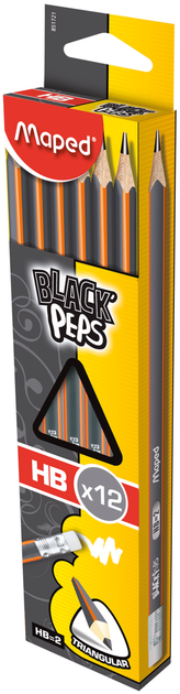 Карандаш графитовый Maped Black Peps треугольной формы HB с ластиком (MP.851721) - изображение 2