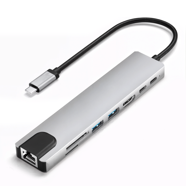 Usb хаб переходник type с на юсб 8в1 hub адаптер на тайп си для ноутбука макбука смартфона планшета пк концентратор с кардридером разветвитель 8 портов 4K HDMI+USB3.0+2.0 + RJ45 +SD/TF card reader+PD Female hub 8in1 - изображение 11