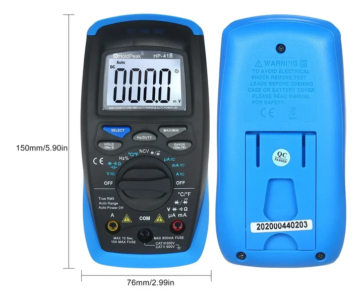 Мультиметр HoldPeak HP-41B цифровий (TrueRMS 6000 відліків 600В 10А AC/DC 60МОм 60mF 10MHz NCV) - зображення 4