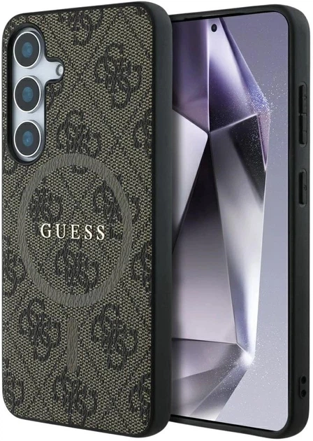 Панель Guess Leather 4G Colored Ring Classic Logo MagSafe для Samsung Galaxy S25 Plus Brown (3666339449513) - зображення 1