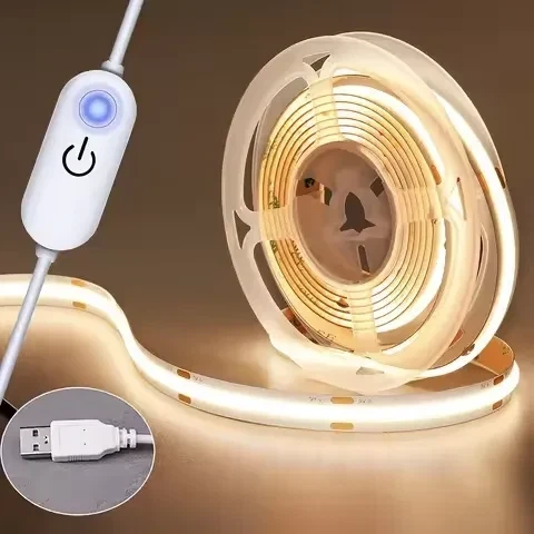 USB світлодіодна стрічка 5V COB, тепле біле світло, з сенсорною кнопкою, 2м - зображення 4