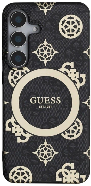 Панель Guess 4G Background Gold Electroplated Peony Pattern MagSafe для Samsung Galaxy S25 Black (3666339449698) - зображення 3