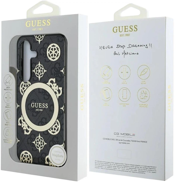 Панель Guess 4G Background Gold Electroplated Peony Pattern MagSafe для Samsung Galaxy S25 Black (3666339449698) - зображення 8