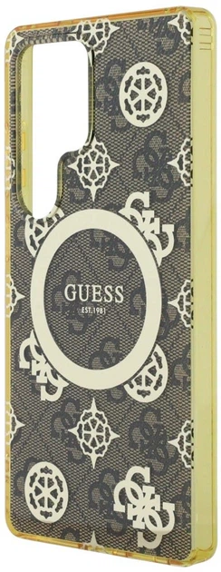 Etui Guess 4G Background Gold Electroplated Peony Pattern MagSafe do Samsung Galaxy S25 Ultra Brown (3666339449728) - obraz 5