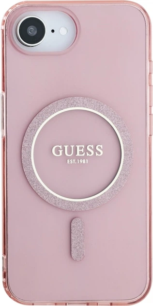 Etui plecki Guess IML Glitter Circle MagSafe do Apple iPhone 16e Pink (GUHMPSE4HFGEREP) - obraz 1