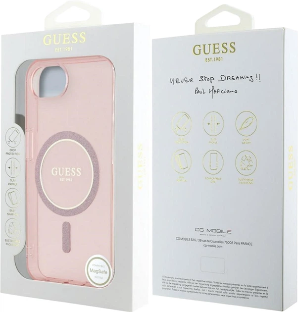Etui plecki Guess IML Glitter Circle MagSafe do Apple iPhone 16e Pink (GUHMPSE4HFGEREP) - obraz 7
