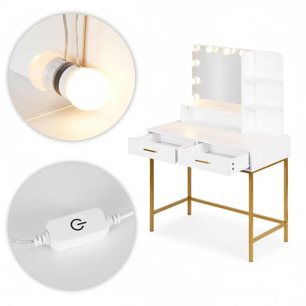 Косметичний туалетний столик ModernHome від Multistore з дзеркалом та LED підсвічуванням White (5905817009114) - зображення 3