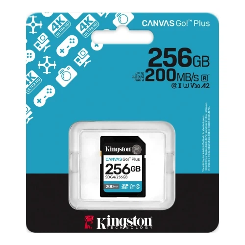 Карта пам'яті SDXC, 256Gb, Kingston Canvas Go! Plus, Сlass10 UHS-I U3 V30, до 200/160 МБ/с (SDG4/256GB) - зображення 3