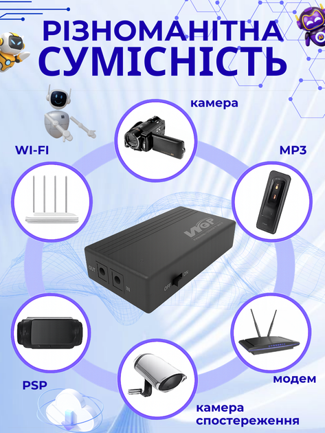 Бесперебойник юпс повербанк ups для роутера ИБП павербанк для wi fi роутеров аккумуляторный 7800mAh mini ups WGP 1202A упс с power bank аккумулятором dc 9v 12v резервный источник бесперебойного питания интернет вай фай powerbank 7800 mAh - изображение 2