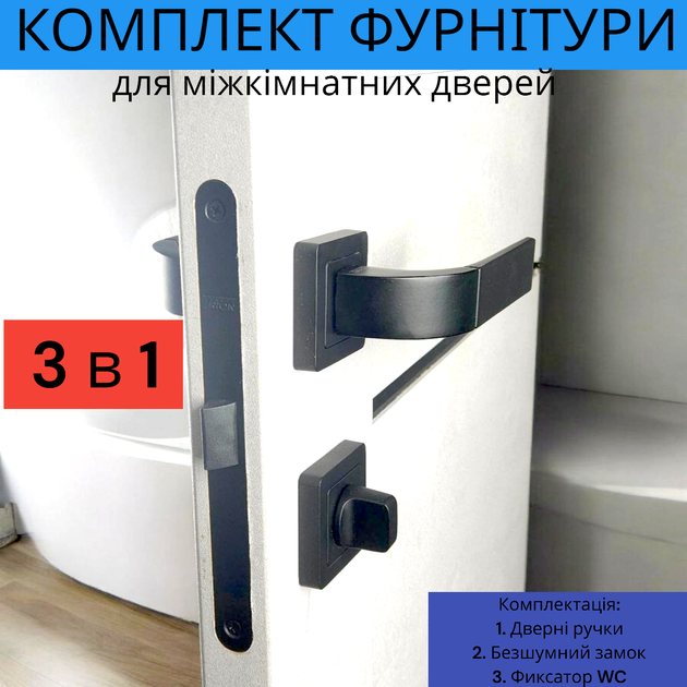 Комплект дверной ручки для межкомнатных дверей на розетке с замком и защёлкой TRION ELIOS AL-74 Black черный - Фото 1 Комплект дверной ручки для межкомнатных дверей на розетке с замком и защёлкой TRION ELIOS AL-74 Black черный - изображение 1