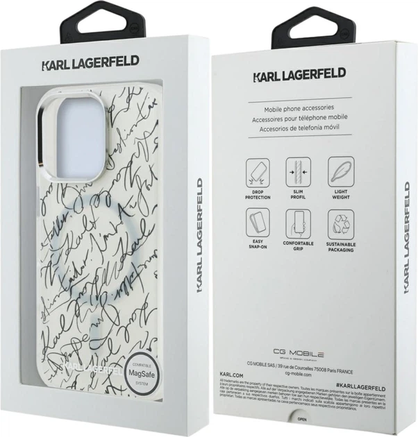 Etui plecki Karl Lagerfeld IML Karl Script Pattern MagSafe do Apple iPhone 16 Pro White (KLHMP16LHMSPUSH) - obraz 7