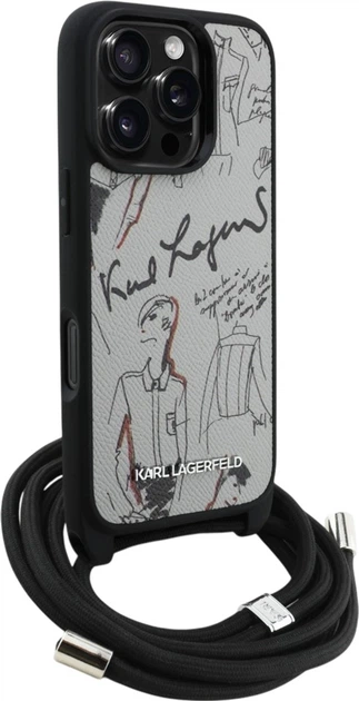 Etui plecki Karl Lagerfeld Crossbody Grained Pattern & Logo do Apple iPhone 16 Pro Grey (KLHCP16LPGGRMPCG) - obraz 3