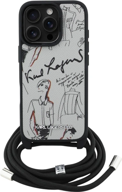 Панель Karl Lagerfeld Crossbody Grained Pattern & Logo для Apple iPhone 16 Pro Max Grey (KLHCP16XPGGRMPCG) - зображення 1