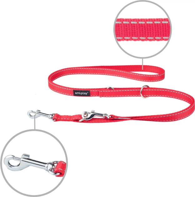 Регульований повідець Amiplay Reflective 6 в 1 XL 100 - 200 см Червоний (5907563215627) - зображення 2