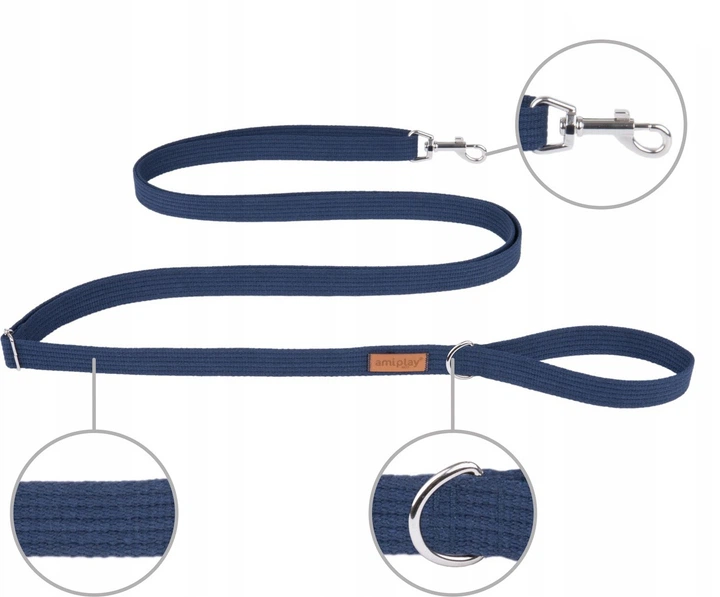 Регульований повідець Amiplay Cotton Easy Fix S 160 - 300 см Темно-синій (5907563227415) - зображення 2