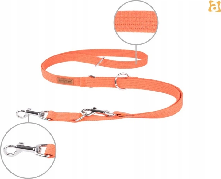 Регульований повідець Amiplay Cotton 6 в 1 M 100 - 200 см Помаранчевий (5907563232013) - зображення 2