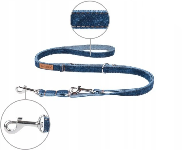Smycz regulowana Amiplay Denim 6 w 1 L 100 - 200 cm Granatowa (5907563271456) - obraz 2