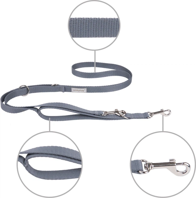 Регульований повідець Amiplay Samba 7 в 1 L 100 - 200 см Сірий (5907563278134) - зображення 2