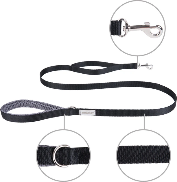 Smycz Amiplay Samba XL 150 cm Czarna (5907563279926) - obraz 2