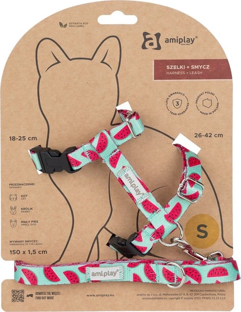 Szelka ze smyczą dla kotów Amiplay BeHappy S Watermelon (5907563304949) - obraz 1