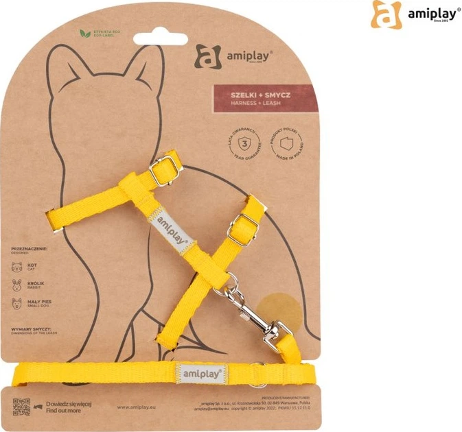 Шлейка з повідцем для котів Amiplay Samba M Жовта (5907563302938) - зображення 1