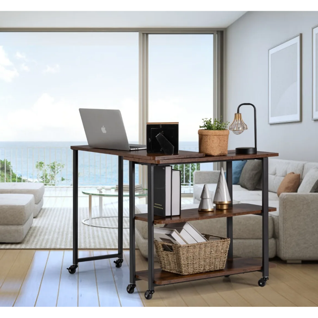 Стіл L-подібний Costway King Loft поворотний 360° з полицями Black - зображення 15