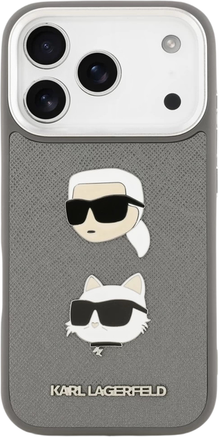 Панель Karl Lagerfeld FW Grained Karl&Choupette Heads Pins&Logo для Apple iPhone 17 Pro Grey (KLHCP17LPSFDHPOG) - зображення 3
