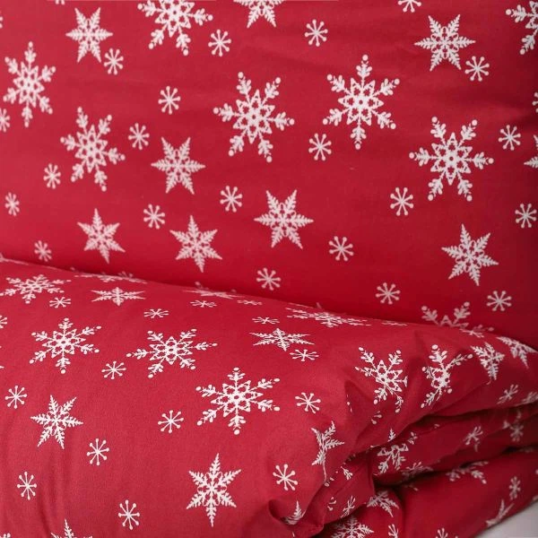 Komplet pościeli Homla Snoflock poszewka na kołdrę i 2 poszewki na poduszki wzór śnieżynki czerwona 160x200 / 2*70x80 cm (5904183867977) - obraz 2