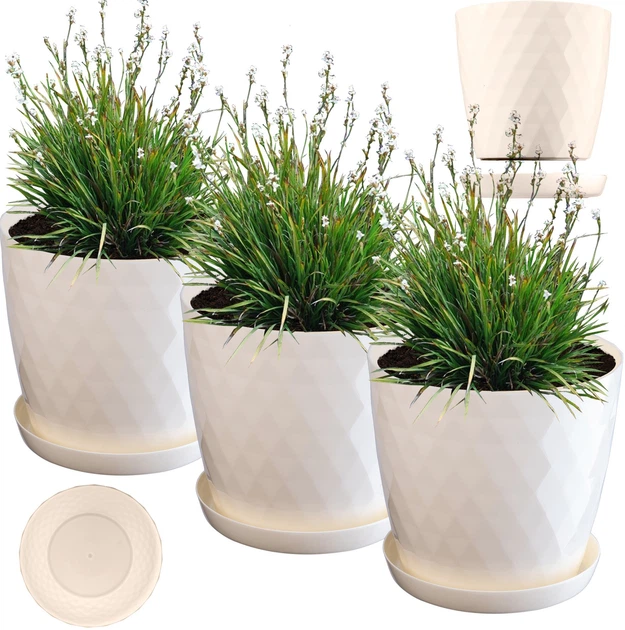 Doniczka na kwiaty z podstawką Kadax Amily 20 cm 3 szt. Kremowa (K8159) - obraz 2