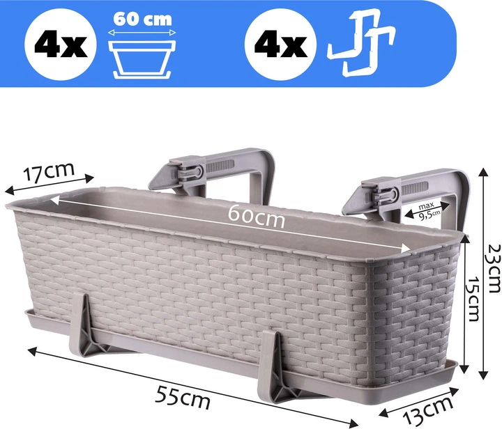 Балконний горщик з ручками Kadax Castro K8216 4 шт. Карамельний - зображення 6