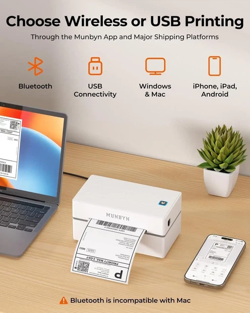 Термопринтер етикеток MUNBYN 130B, подключение Bluetooth и USB, быстрый друг 72 стр/мин, готовые шаблоны печати, разрешением 203 dpi - изображение 2