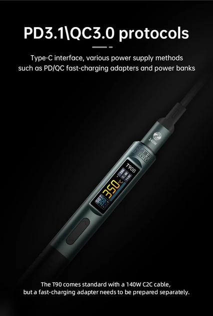 Паяльник Alientek T90B 140W — компактний, потужний, з OLED дисплеєм - зображення 5