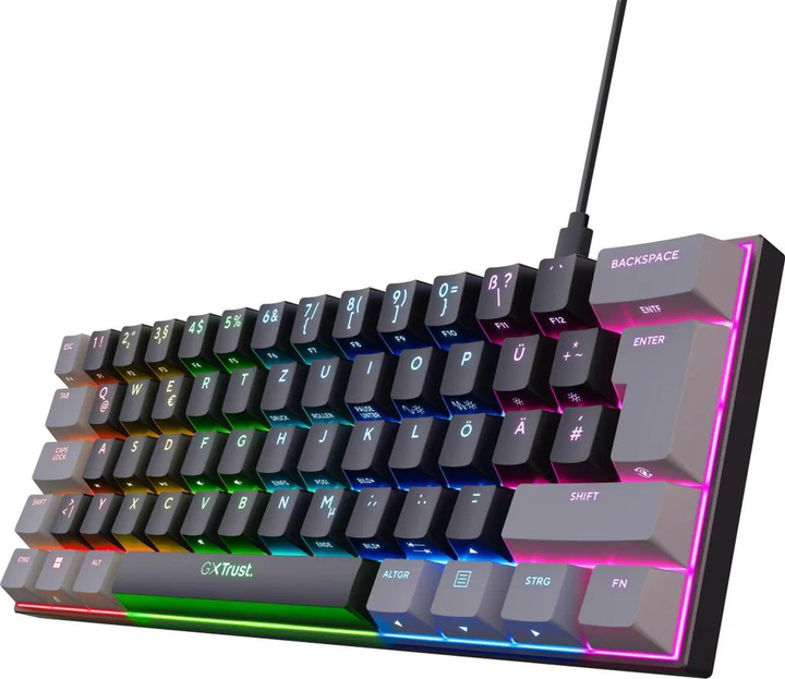 Trust GXT867 ACIRA Mini Ігрова Провідна Клавіатура, Німецька QWERTZ, Чорна з Підсвіткою RGB - Фото 1 Trust GXT867 ACIRA Mini Ігрова Провідна Клавіатура, Німецька QWERTZ, Чорна з Підсвіткою RGB - зображення 1