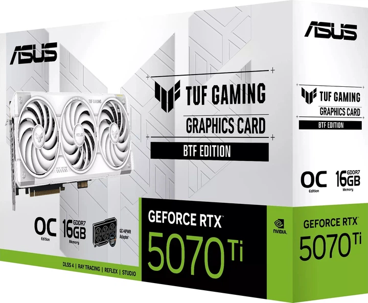 Відеокарта ASUS PCI-Ex GeForce RTX 5070 Ti TUF Gaming BTF White OC Edition 16GB GDDR7 (256bit) (2610/28000) (2 x HDMI, 3 x DisplayPort) (TUF-RTX5070TI-O16G-BTF-WHITE) - зображення 9