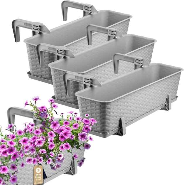 Skrzynka balkonowa z uchwytami Kadax Castro K8213 3 szt. Jasny Szary - obraz 1