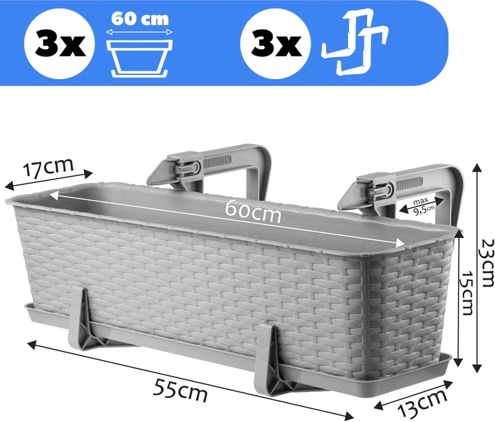 Skrzynka balkonowa z uchwytami Kadax Castro K8213 3 szt. Jasny Szary - obraz 6