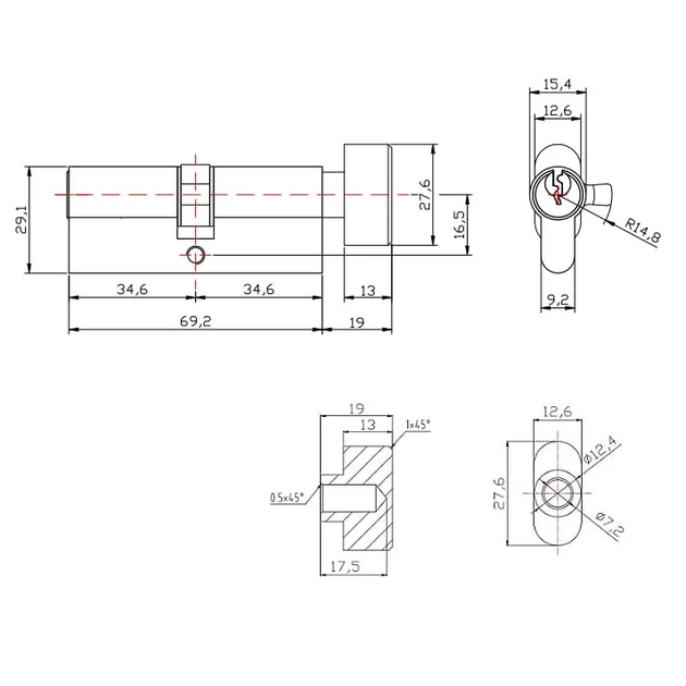 Циліндр для замка RZ 40x40T Zn Ni Хром (00058680) - Фото 5 Циліндр для замка RZ 40x40T Zn Ni Хром (00058680) - изображение 5