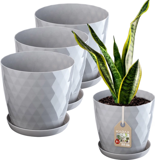 Doniczka na kwiaty z podstawką Kadax Amily 25 cm 3 szt. Szara (K8155) - obraz 1