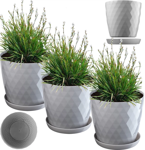 Doniczka na kwiaty z podstawką Kadax Amily 25 cm 3 szt. Szara (K8155) - obraz 2