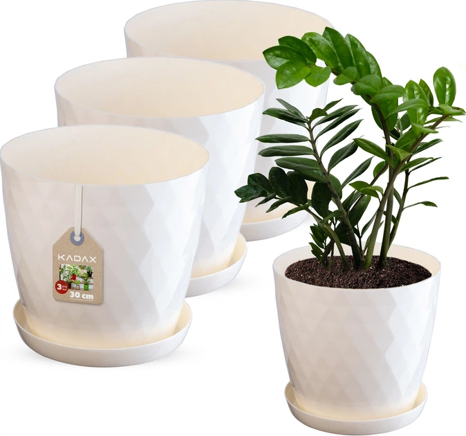 Doniczka na kwiaty z podstawką Kadax Amily 30 cm 3 szt. Kremowa (K8161) - obraz 1