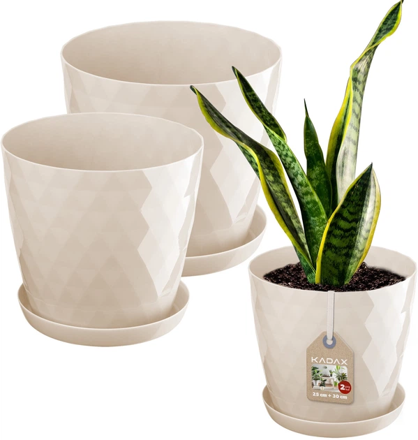 Doniczka na kwiaty z podstawką Kadax Amily 25 cm + 30 cm 2 szt. Kremowa (K8173) - obraz 6