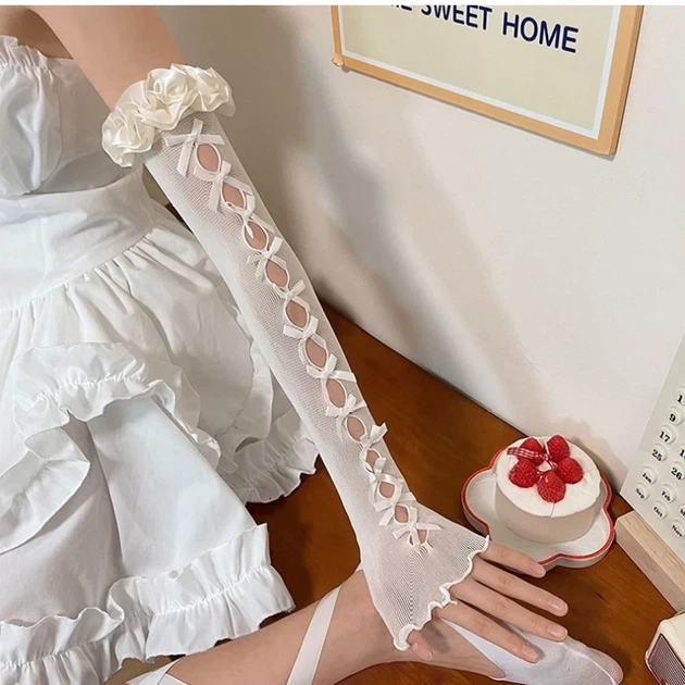 Рукавички мітенки Лоліта мереживні ажурні мереживо білий One Size - Фото 3 Рукавички мітенки Лоліта мереживні ажурні мереживо білий One Size - зображення 3