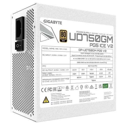 Блок питания 750 Вт, Gigabyte UD750GM PG5 V2, White (GP-UD750GM PG5 ICE) - изображение 2