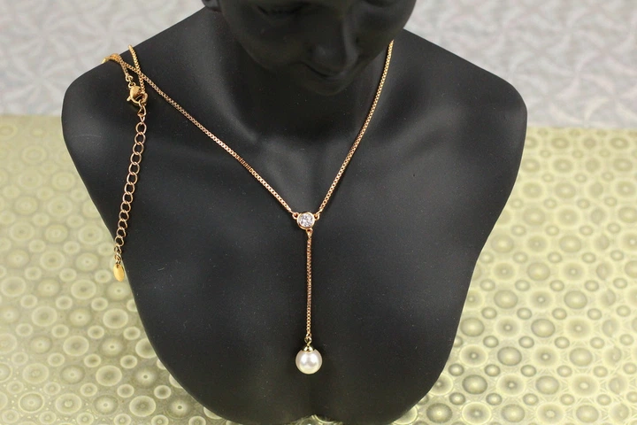 Цепь Xuping Jewelry с длинной подвеской с жемчужиной 46 см золотистая - Фото 1 Цепь Xuping Jewelry с длинной подвеской с жемчужиной 46 см золотистая - изображение 1