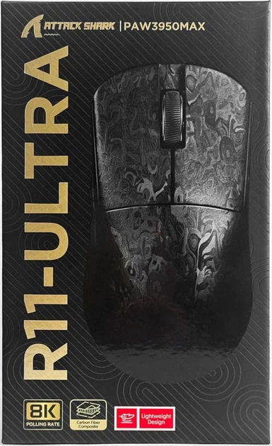 Игровая Мышка ATTACK SHARK R11 ULTRA Black КАРБОНОВЫЙ Корпус
