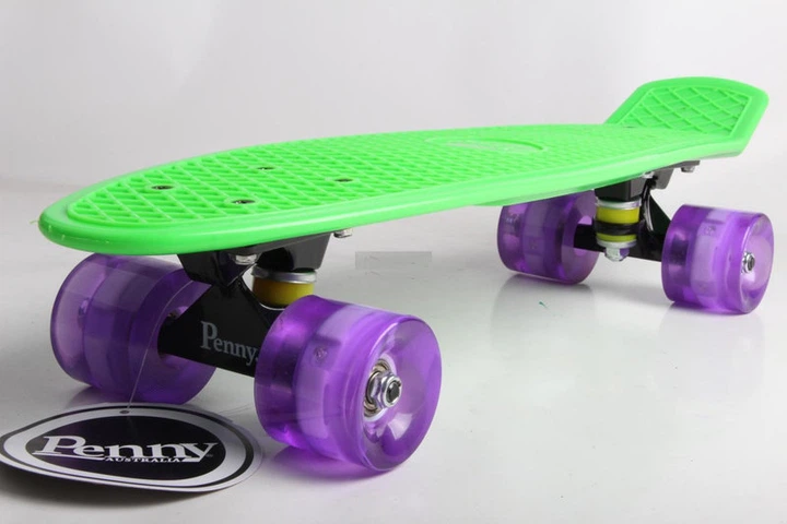 Пенни борд Penny 22 "Салатовый со светящимися фиолетовыми колёсами ...