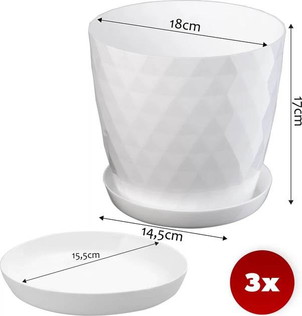 Doniczka na kwiaty z podstawką Kadax Amily K8143 18 cm 3 szt. Biała - obraz 5